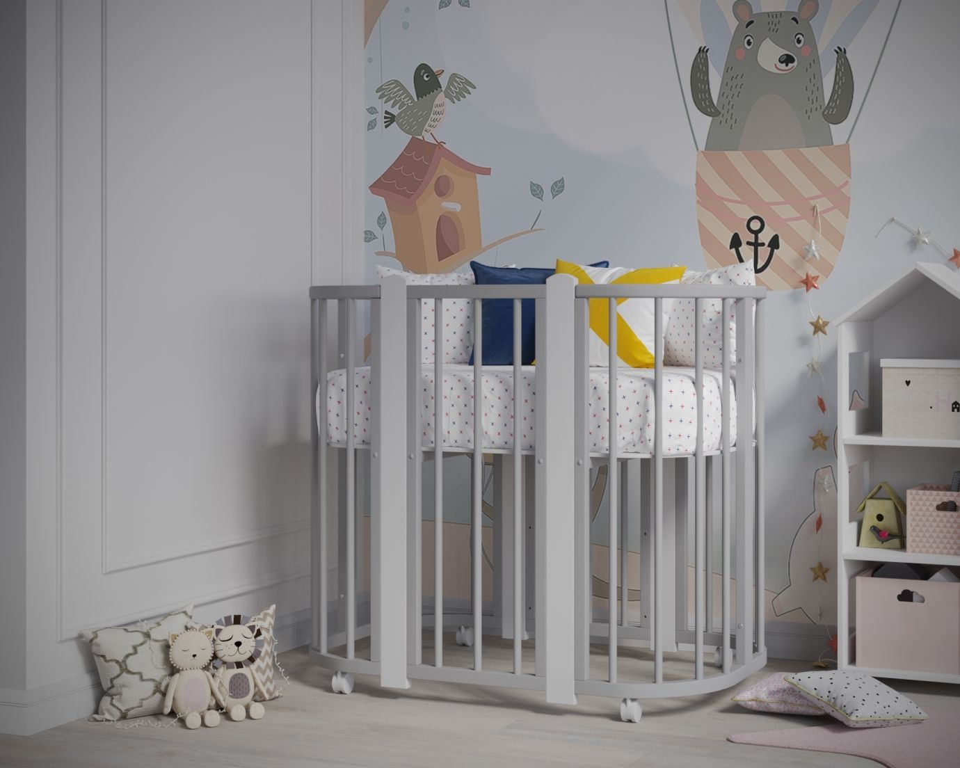 Кроватка детская Nuvola New 5 в 1 круглые ламели