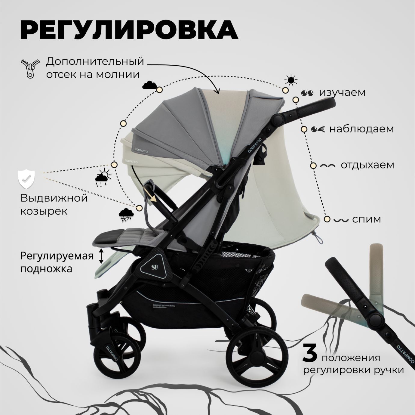 Прогулочная коляска Sweet Baby Compatto Grey
