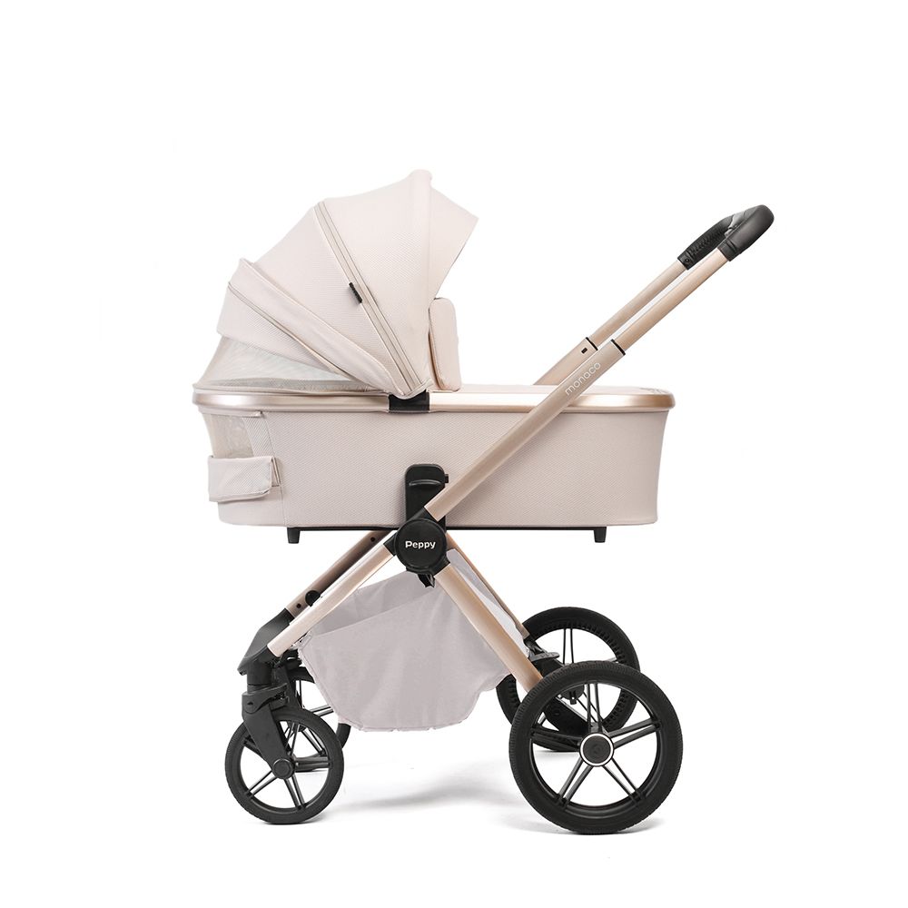 Коляска 2в1 Peppy Monaco Plus Beige (рама беж, шлифованный алюминий)