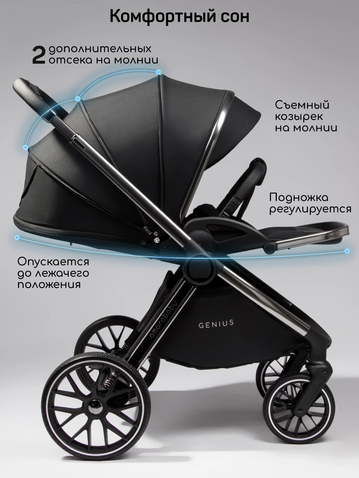 Коляска детская 2 в 1 Genius, черный