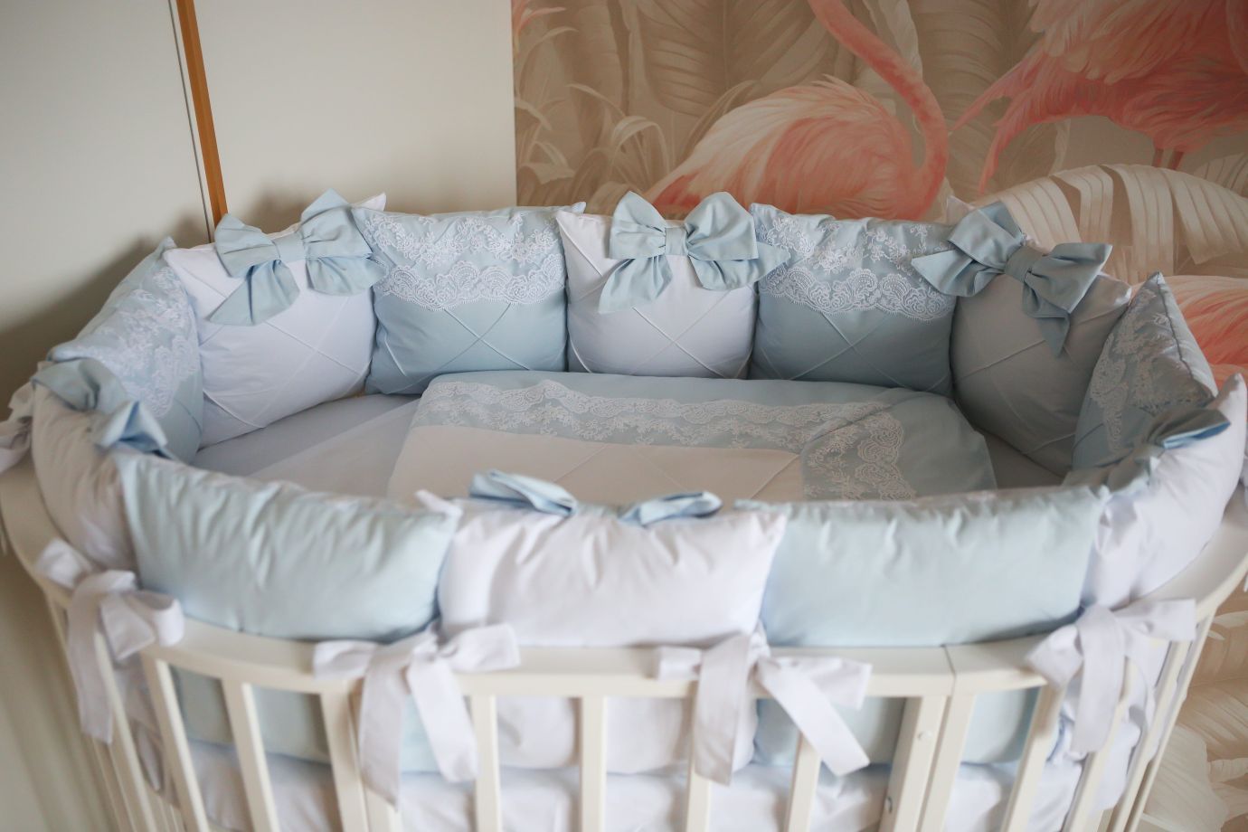 Комплект 17 предметов ""Classico" голубой сатин / кружево"