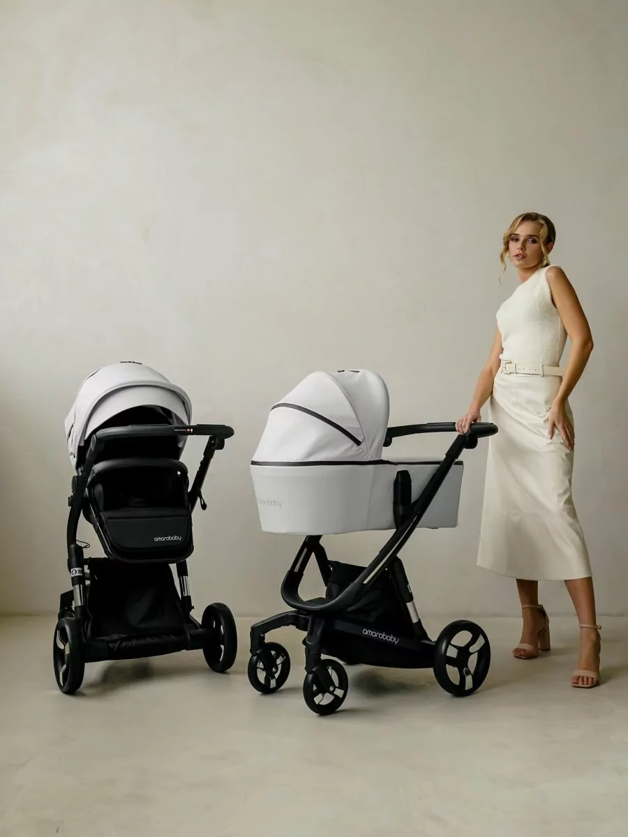 Коляска детская из экокожи 2 в 1 TUTUM белая