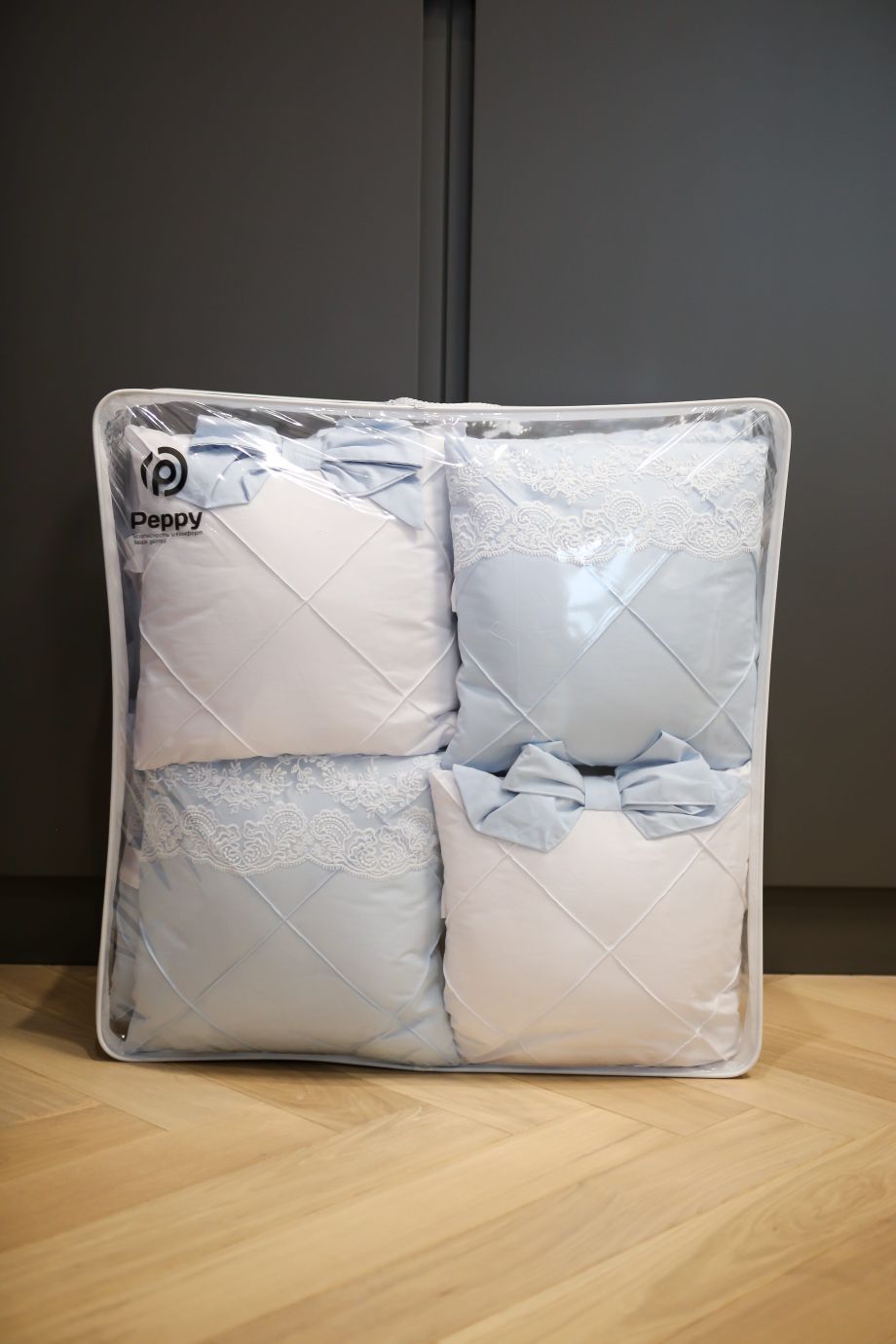 Комплект 17 предметов ""Classico" голубой сатин / кружево"