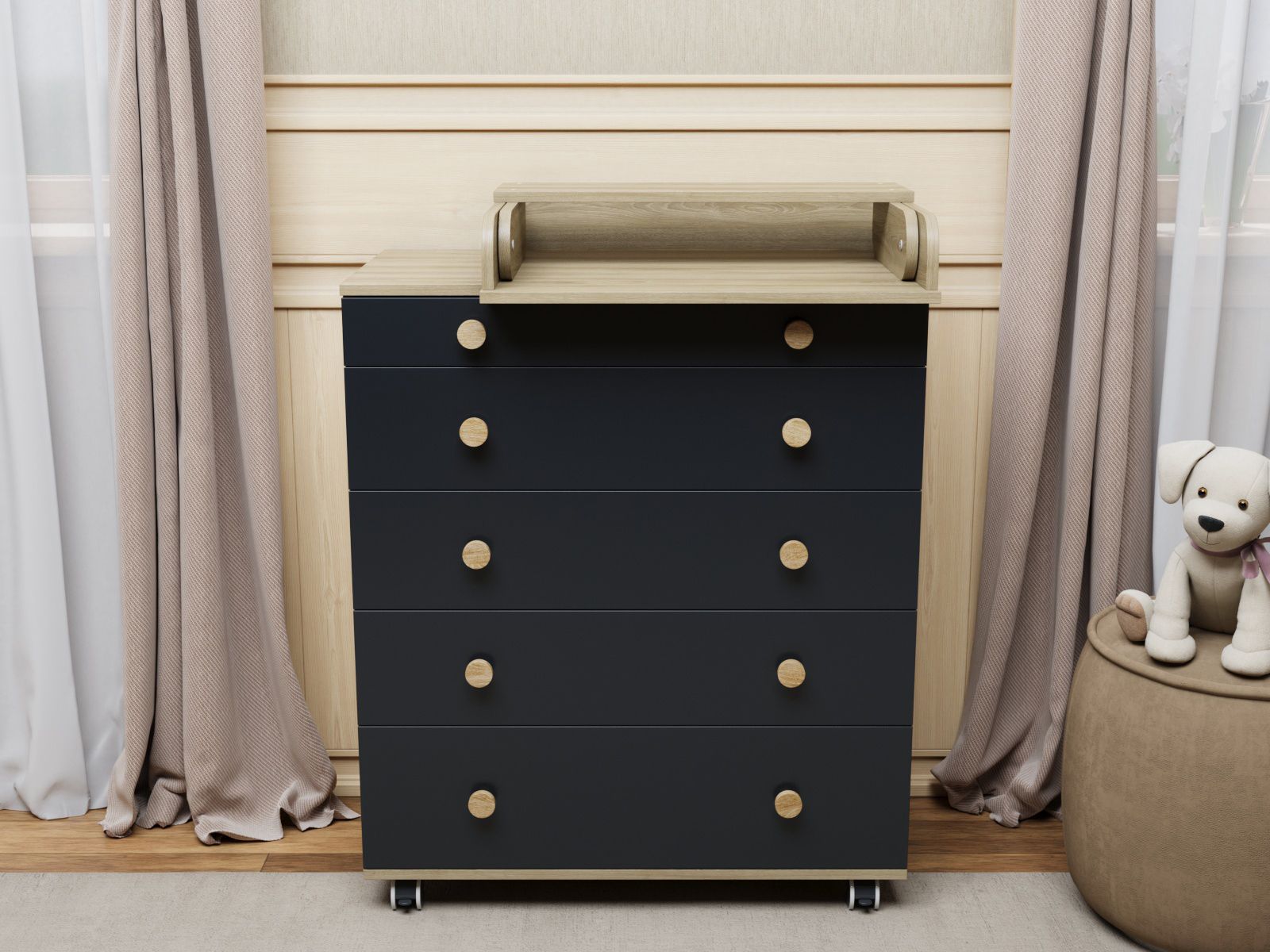 Комод Идеальный графит/дуб