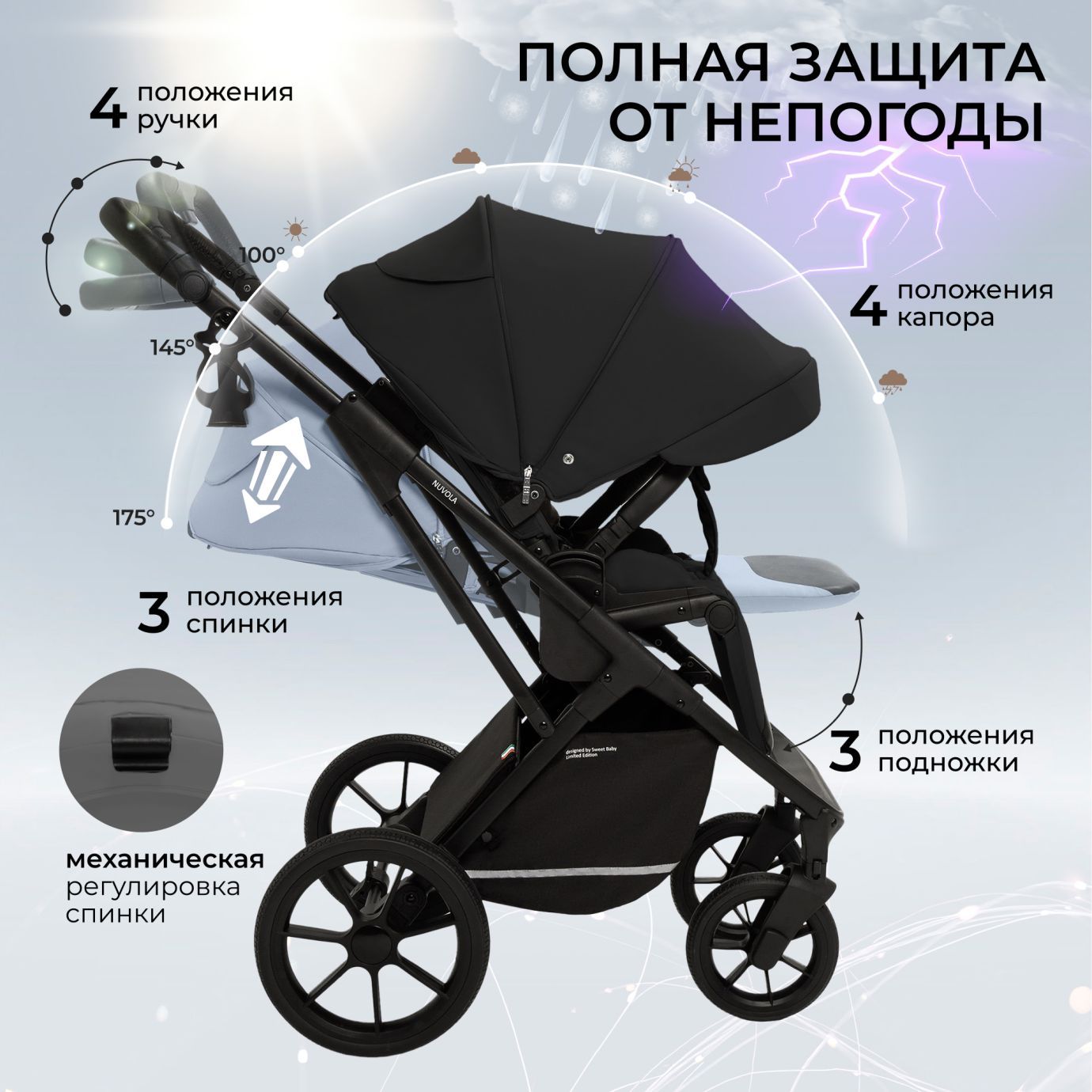 Коляска 2в1 Sweet Baby Nuvola Moon Black