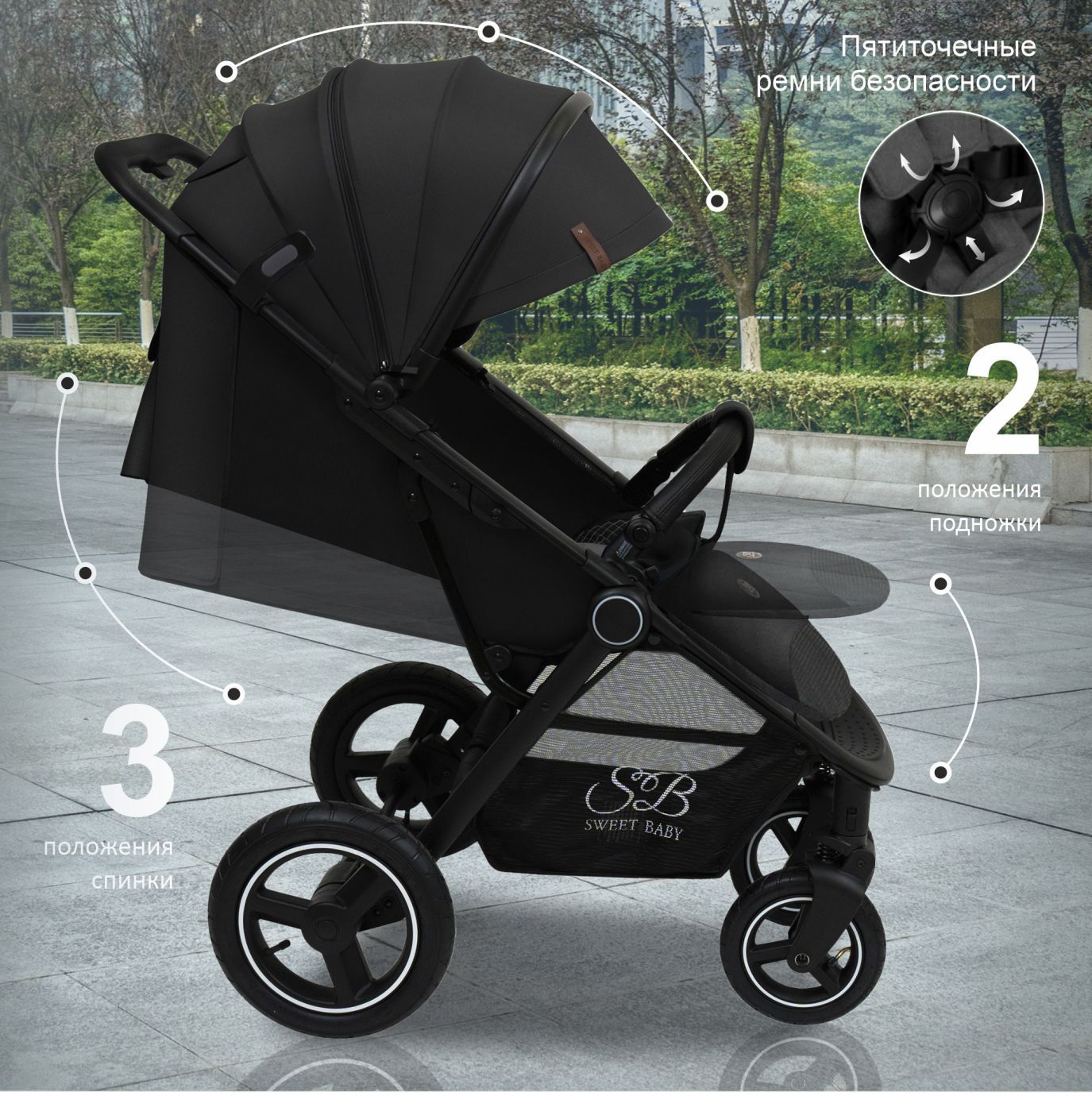Прогулочная коляска Suburban Compatto Black (Air)