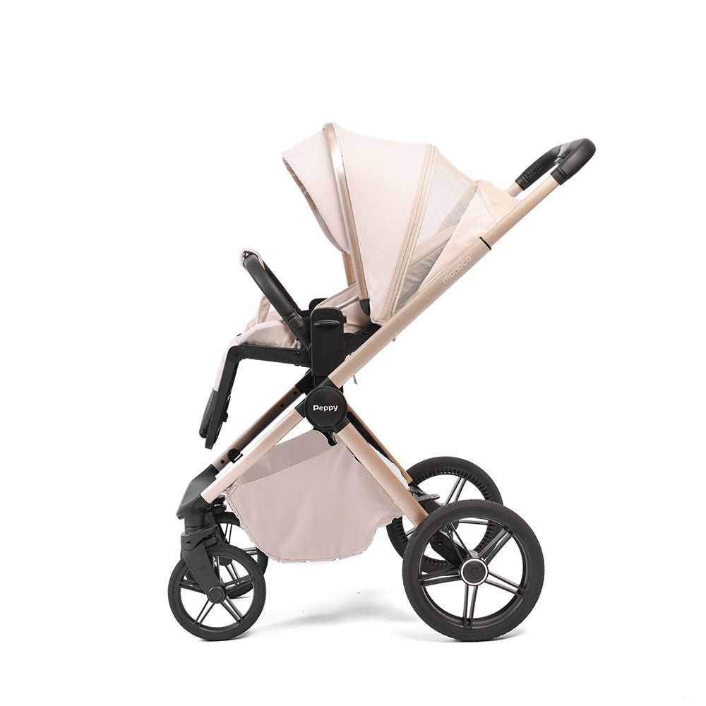 Коляска 2в1 Peppy Monaco Plus Beige (рама беж, шлифованный алюминий)