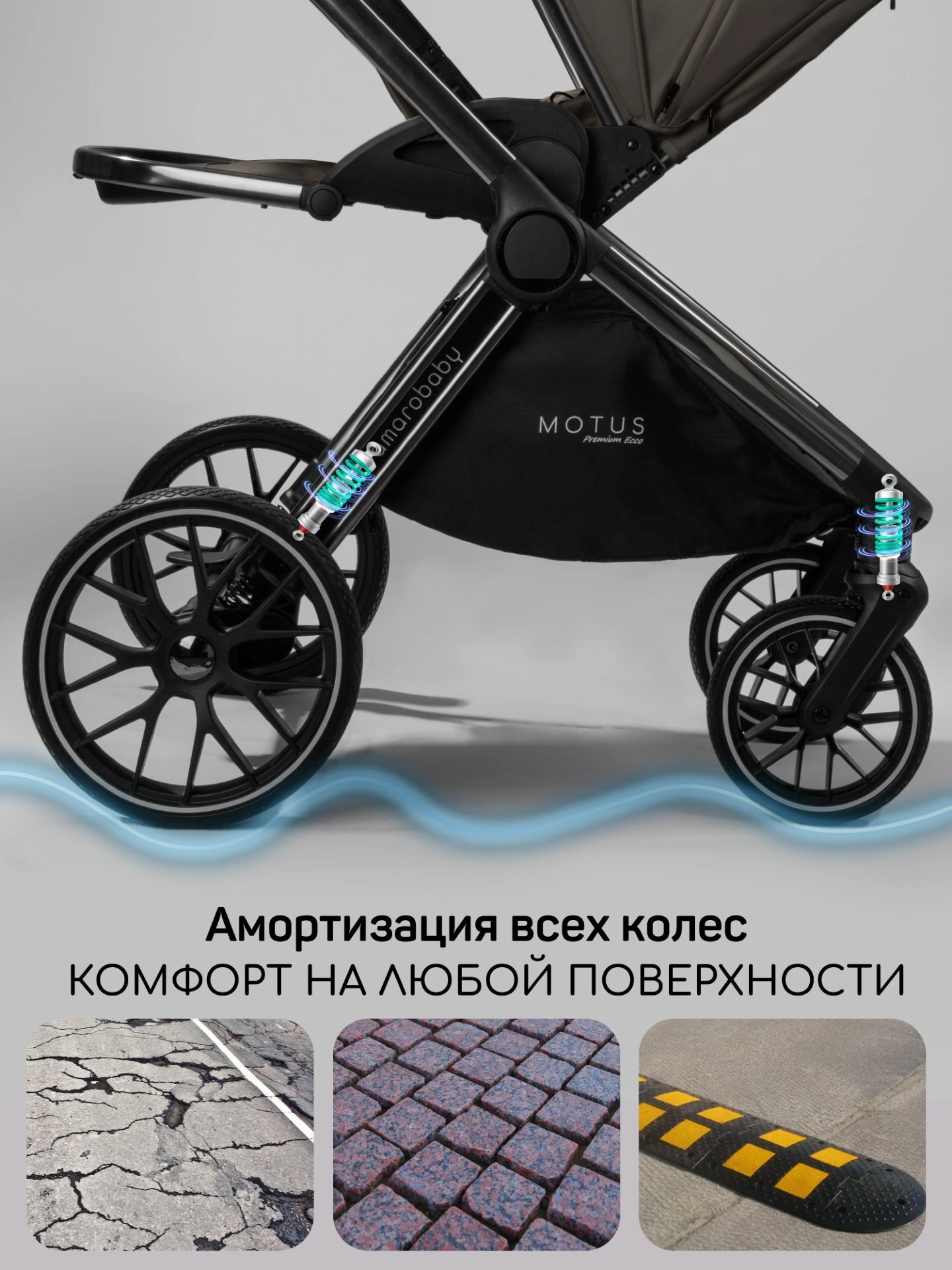 Коляска детская из экокожи 2в1 Motus Premium Ecco, серый