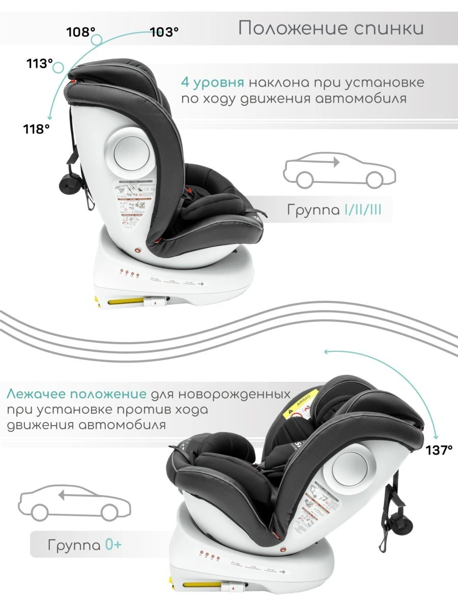 Автокресло детское CHAMPION, Isofix класс D, группа 0+/1/2/3 черный