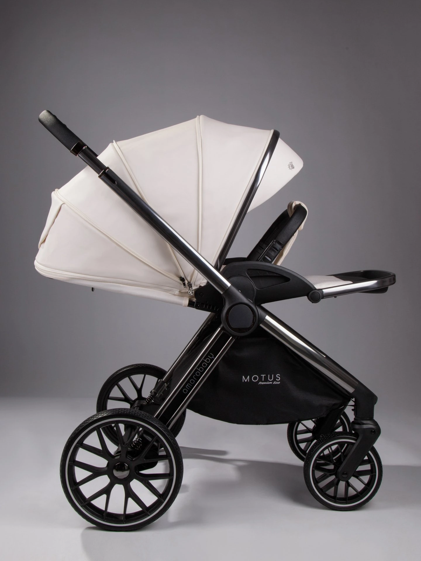 Коляска детская из экокожи 2в1 Motus Premium Ecco, молочный