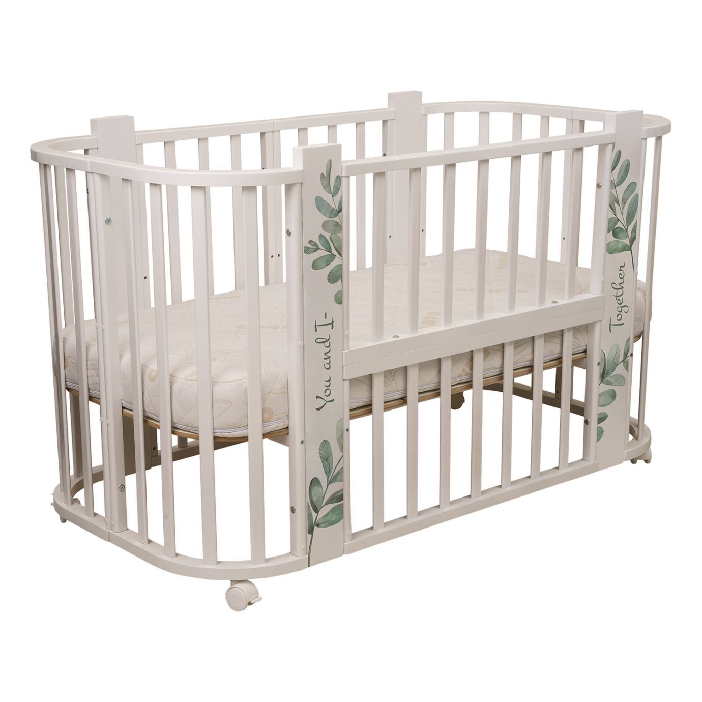 Кровать детская "Indigo "Green Line" 5 в 1 с поперечным маятником листочки