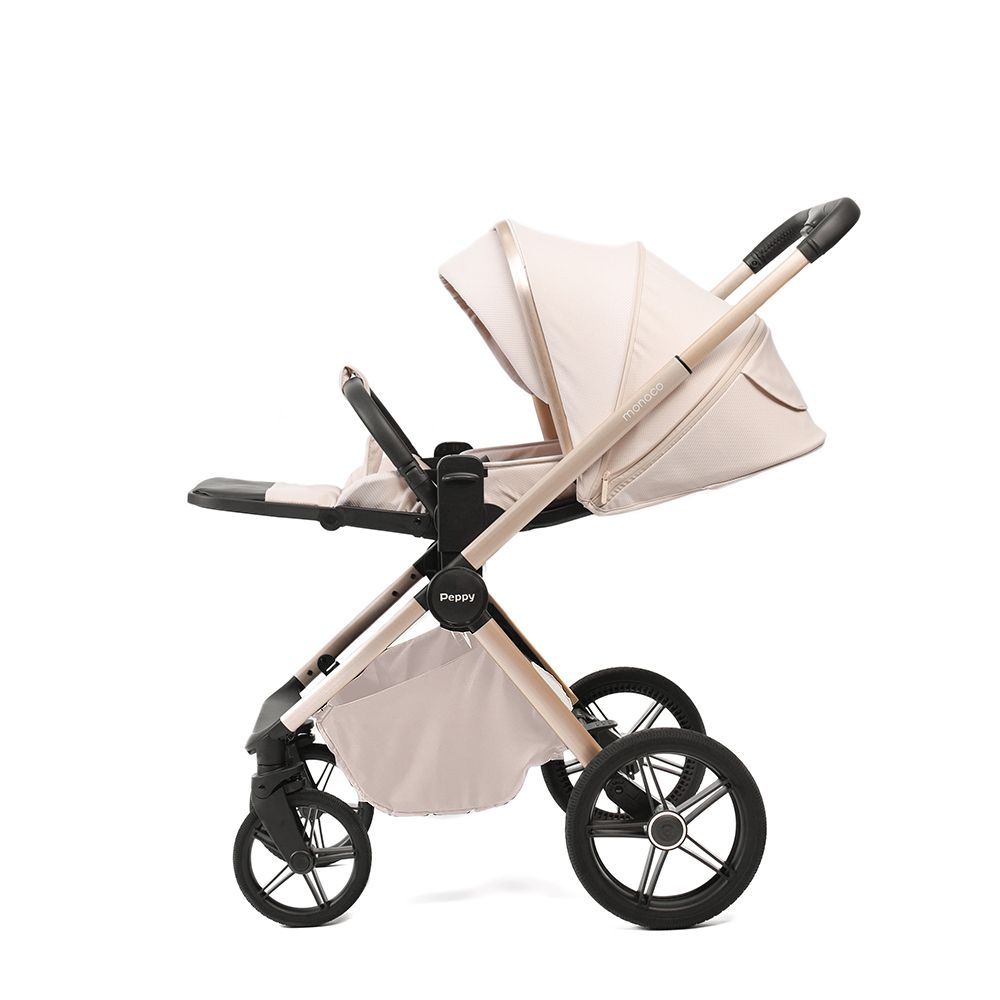 Коляска 2в1 Peppy Monaco Plus Beige (рама беж, шлифованный алюминий)