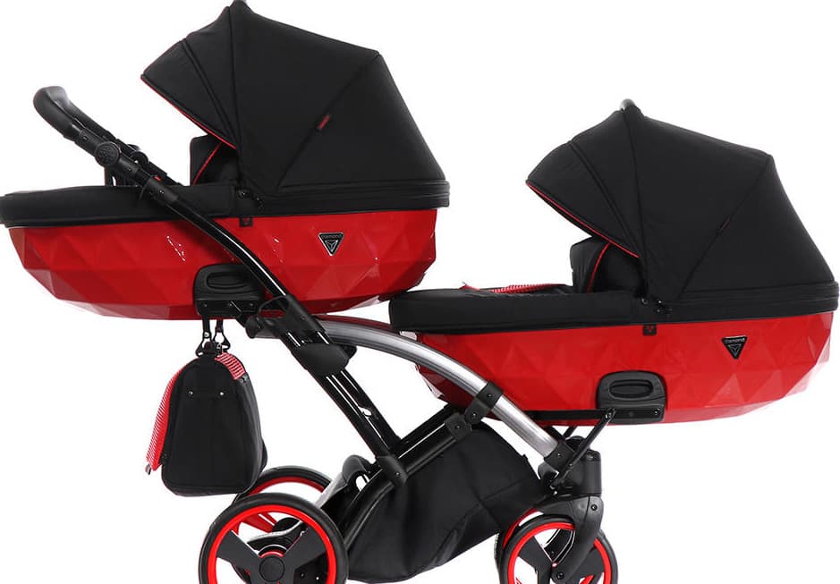 Коляска для двойни JUNAMA Diamond Special red DUO Slim