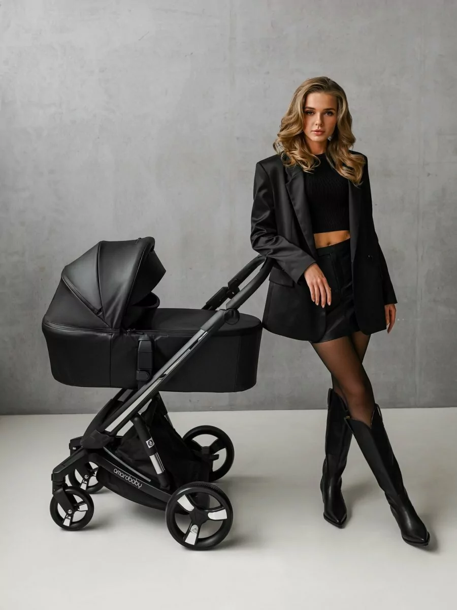 Коляска детская из экокожи 2 в 1 TUTUM черная