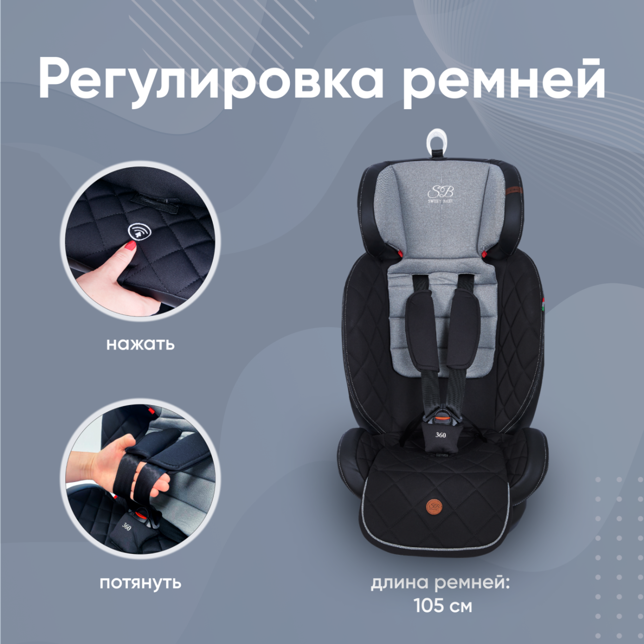 Автокресло поворотное группа 0123 (0-36) Suburban 360 Isofix Gray