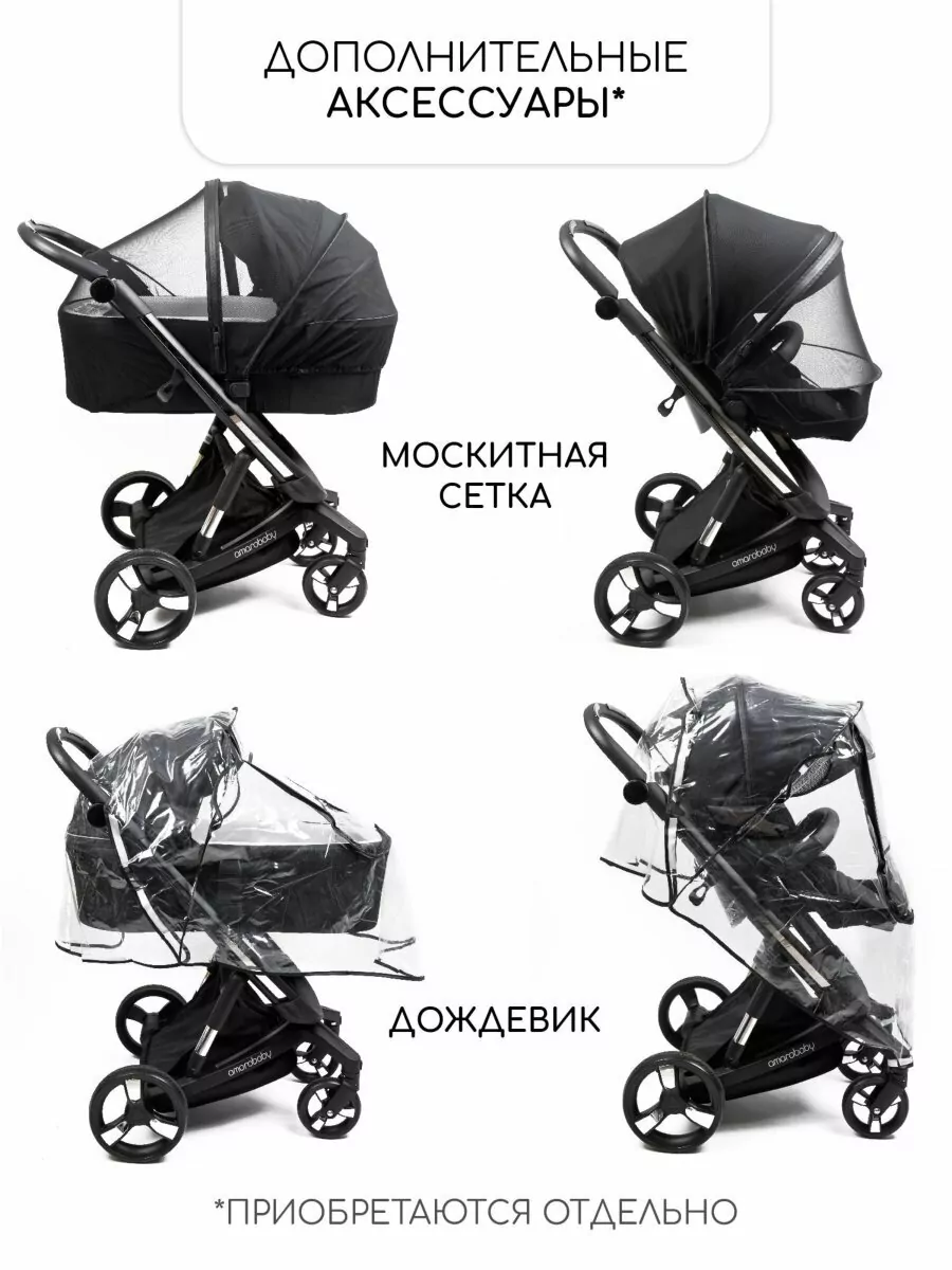 Коляска детская из экокожи 2 в 1 TUTUM черная