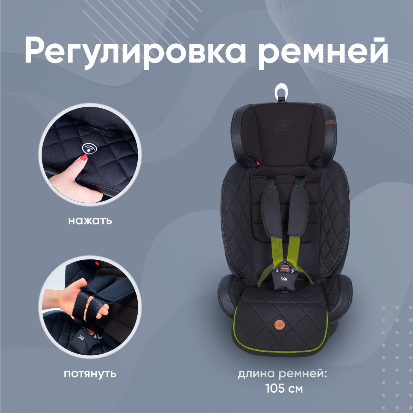 Автокресло поворотное группа 0123 (0-36) Suburban 360 Isofix Black/Green