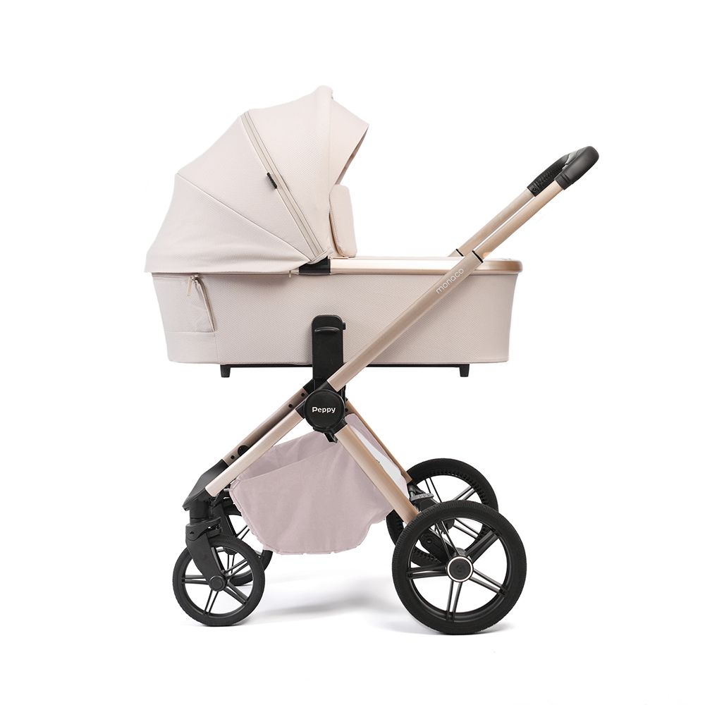 Коляска 2в1 Peppy Monaco Plus Beige (рама беж, шлифованный алюминий)
