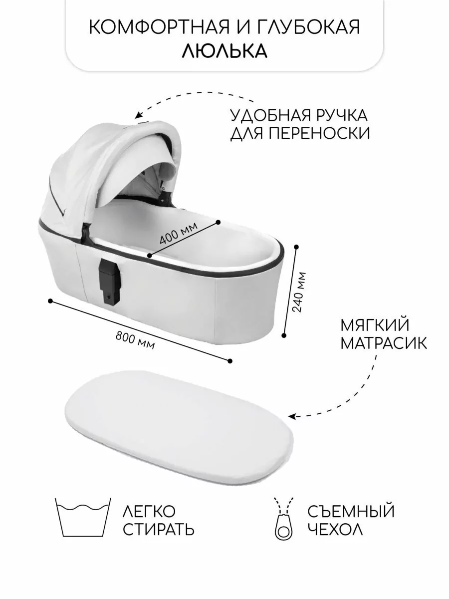 Коляска детская из экокожи 2 в 1 TUTUM белая