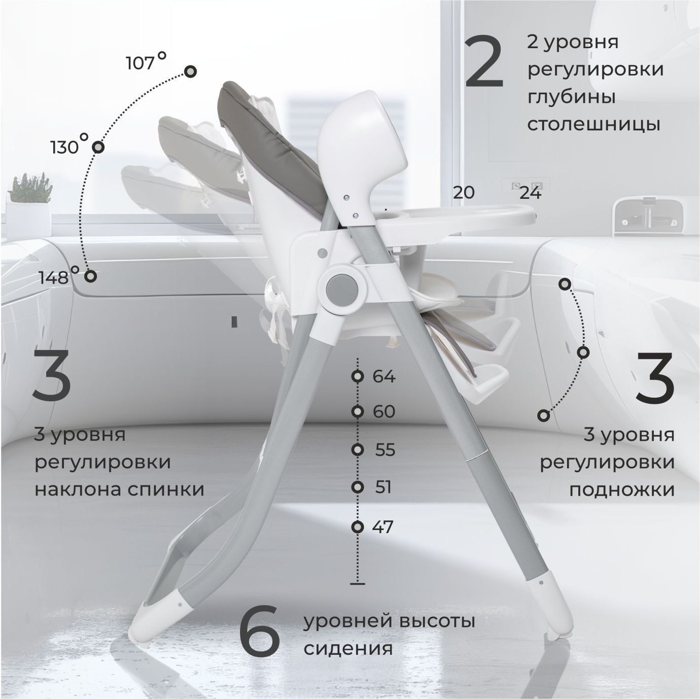 Стульчик для кормления - Электрокачели Amuleto Grey
