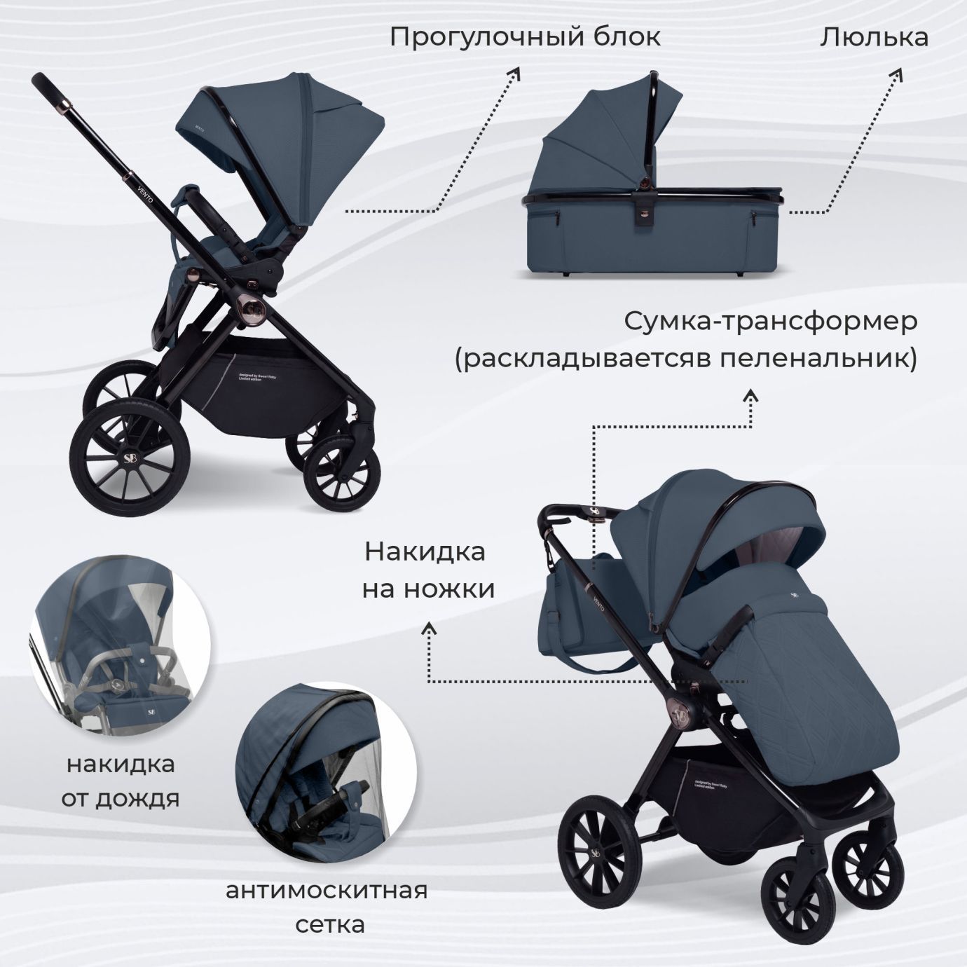 Коляска 2в1 Sweet Baby Vento Blue