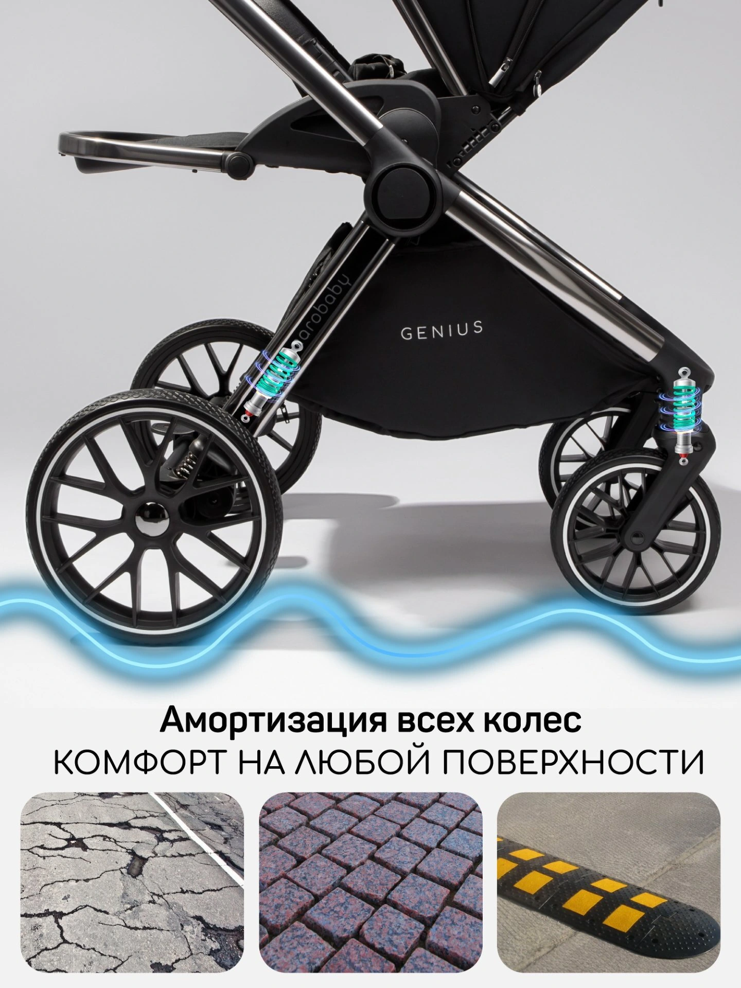 Коляска детская 2 в 1 Genius, черный