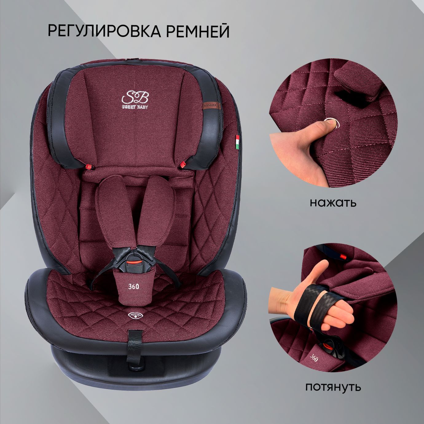 Автокресло поворотное группа 0123 (0-36) Ranger 360 Isofix Burgundy