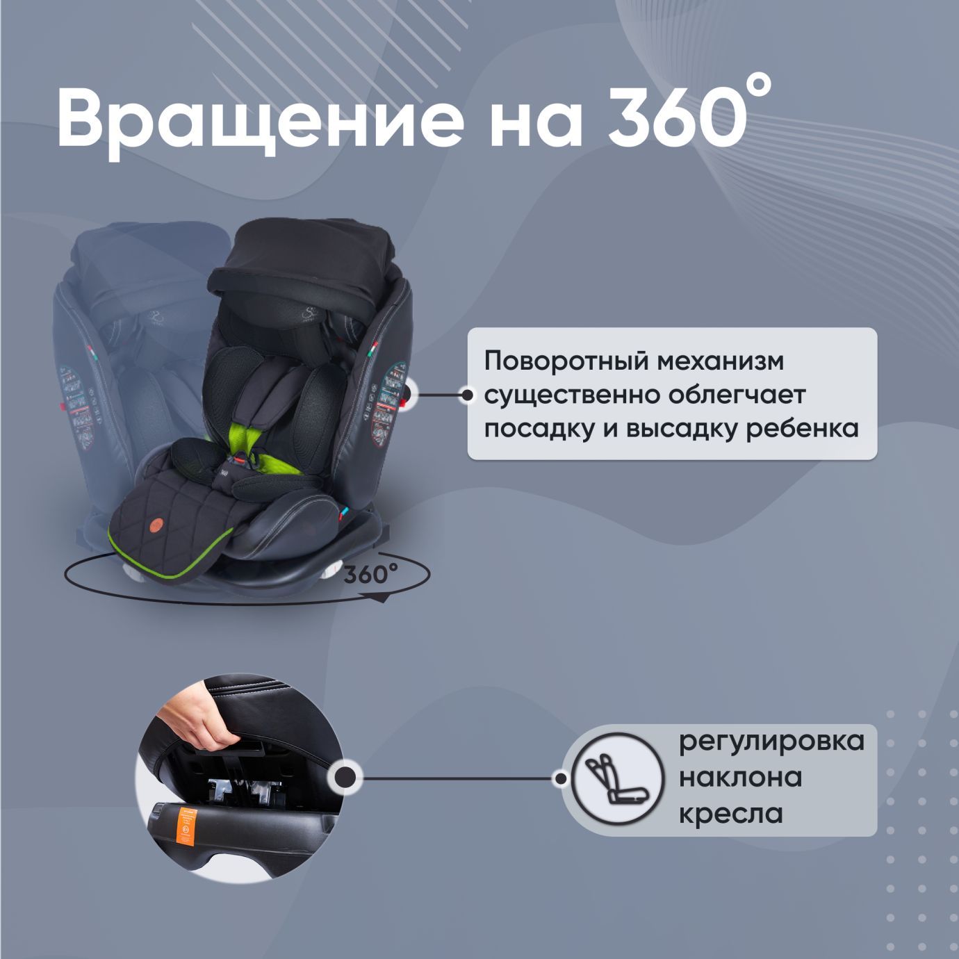 Автокресло поворотное группа 0123 (0-36) Suburban 360 Isofix Black/Green