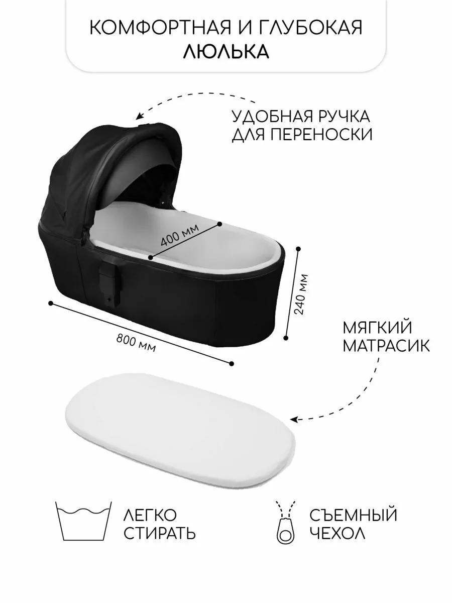 Коляска детская из экокожи 2 в 1 TUTUM черная