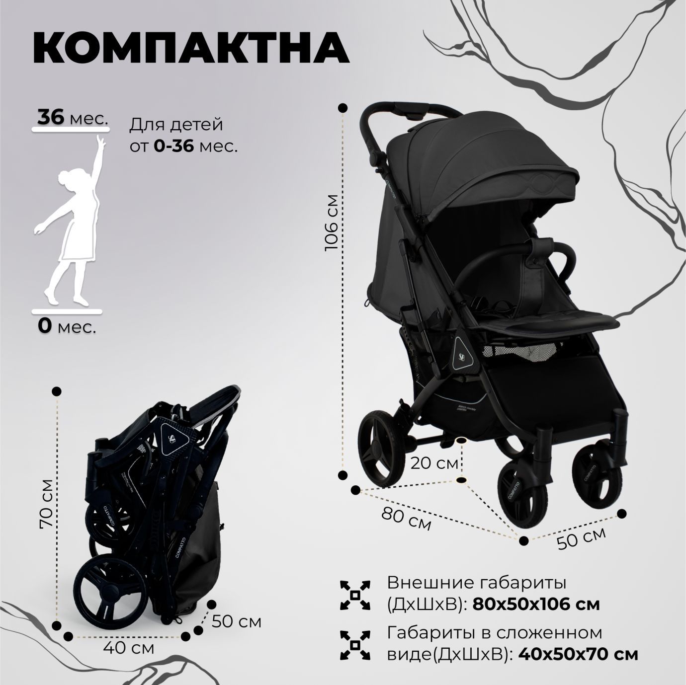 Прогулочная коляска Sweet Baby Compatto Black