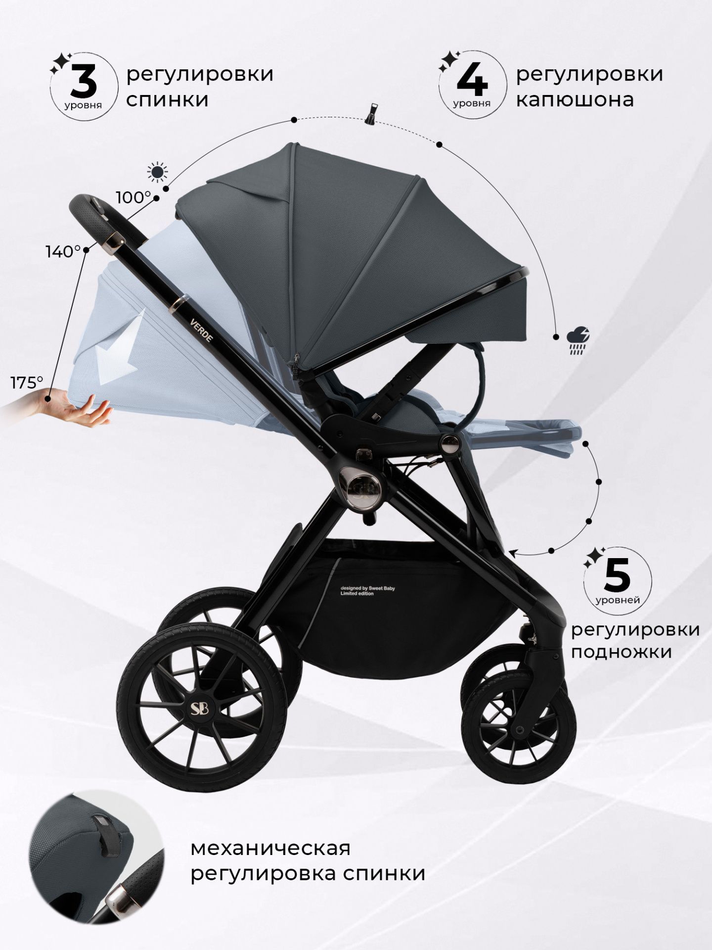 Коляска 3 в 1 Sweet Baby Verde Dark Grey