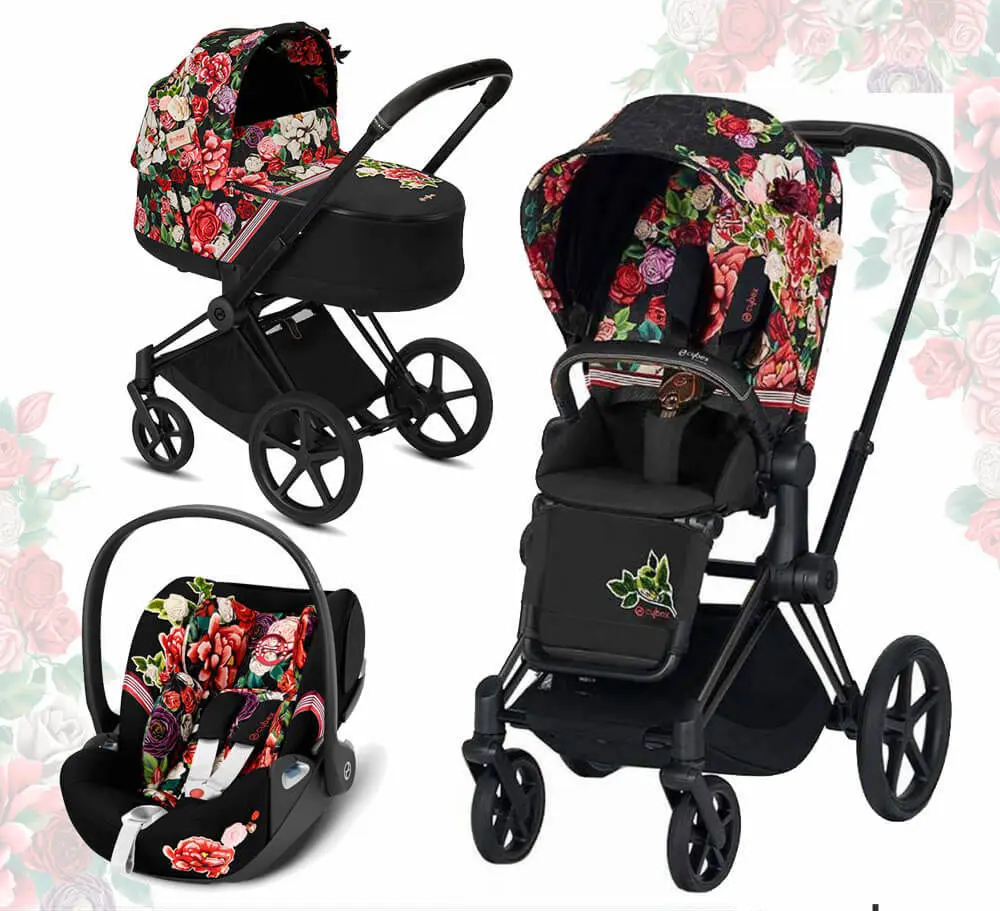 Детская коляска Cybex Priam III 3 в 1 FE Spring Blossom Dark в  интернет-магазине Оксмаркет. Детская коляска Cybex Priam III 3 в 1 FE  Spring Blossom Dark: описание, отзывы, характеристики и фотографии.