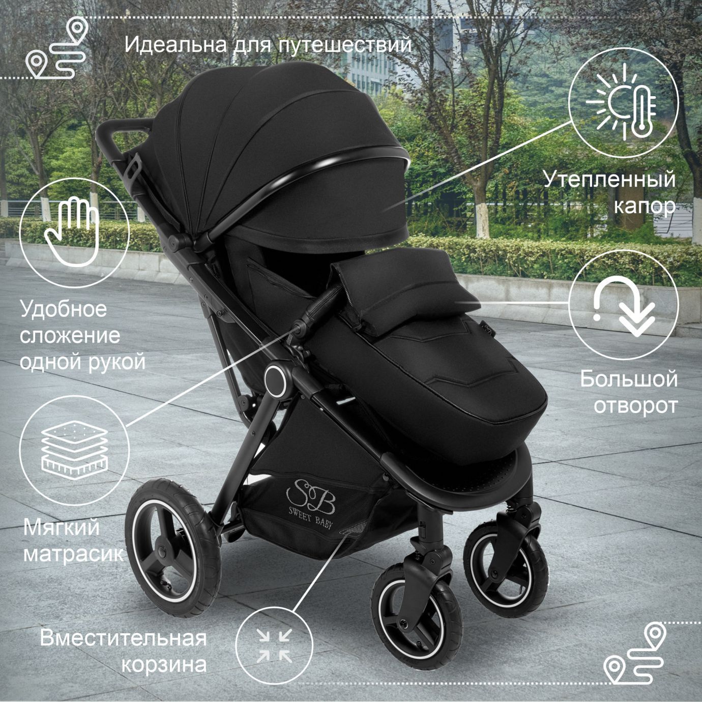 Прогулочная коляска Suburban Compatto Black (Air)