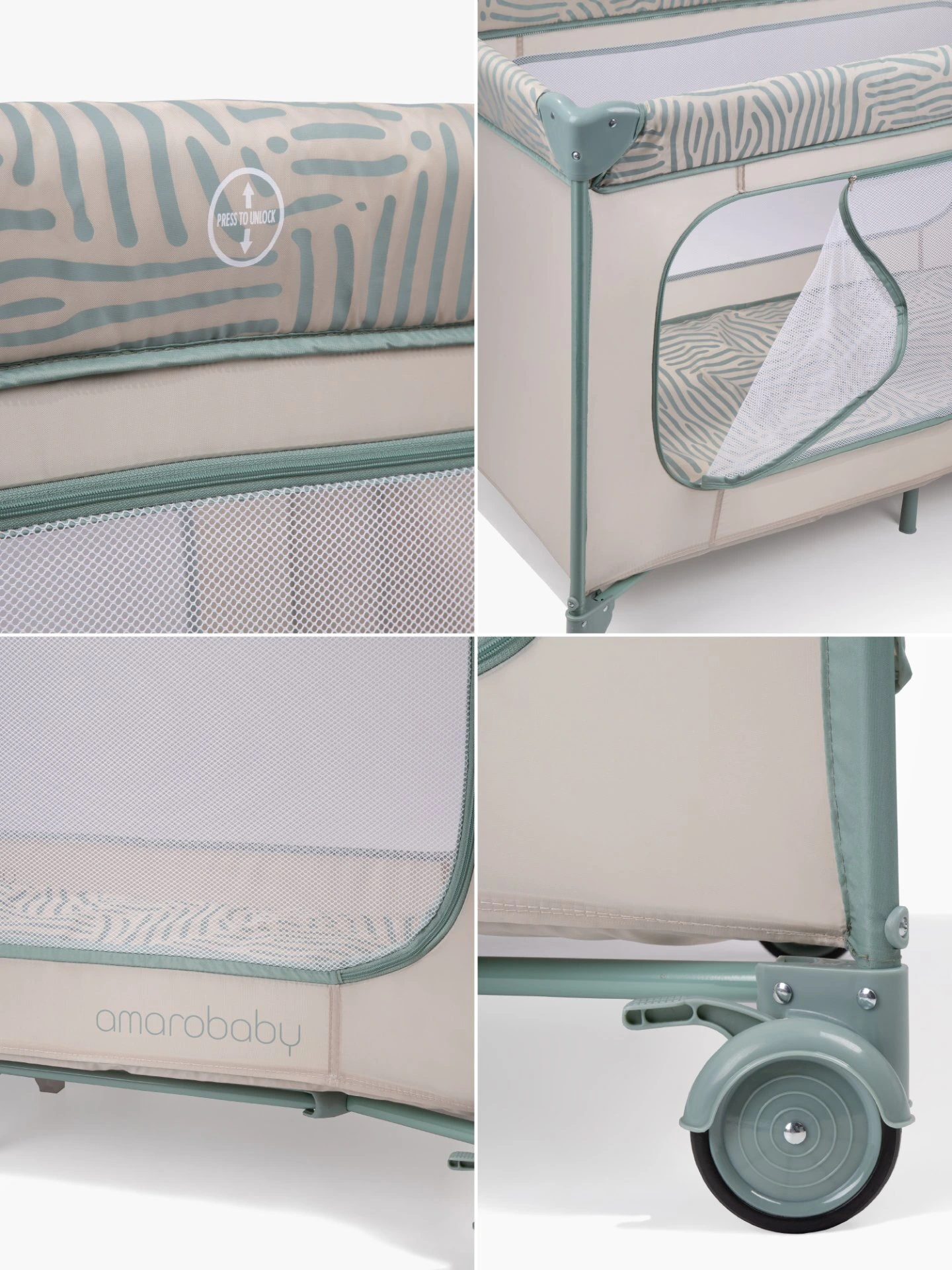 Манеж-кровать SMART, прямоугольный, бежевый/зеленый