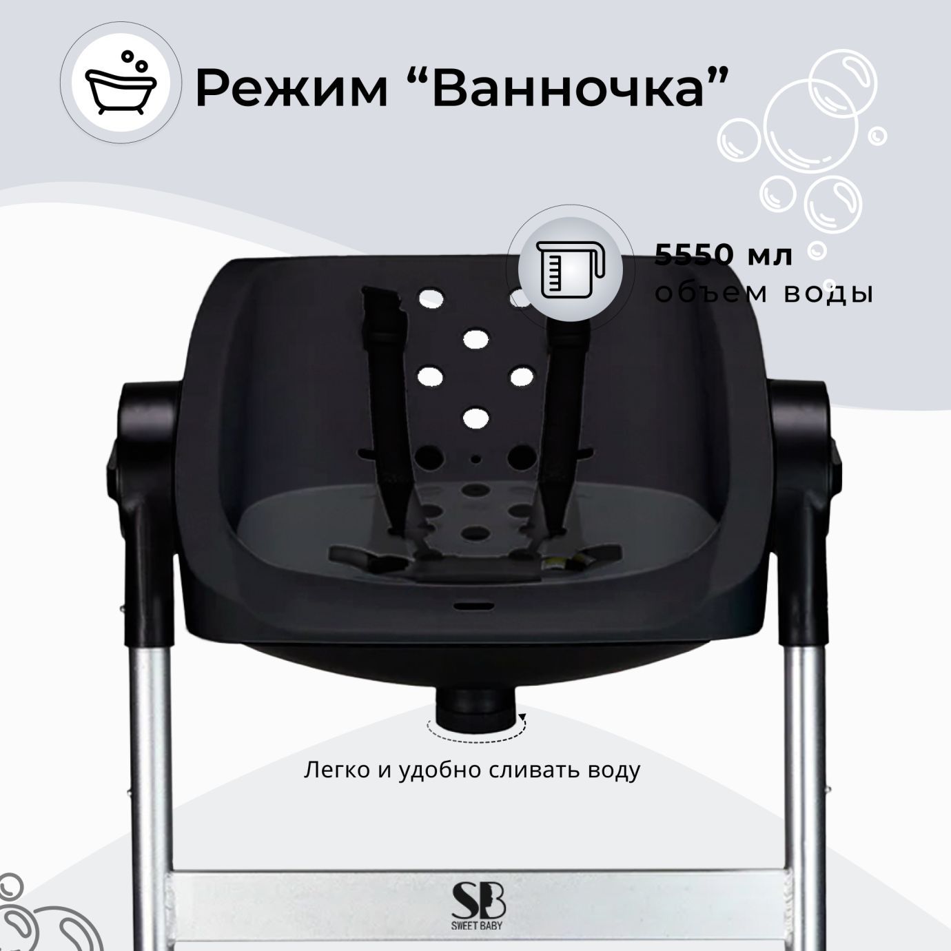 Ванночка - стульчик для купания 2в1+ Charli Chair Black
