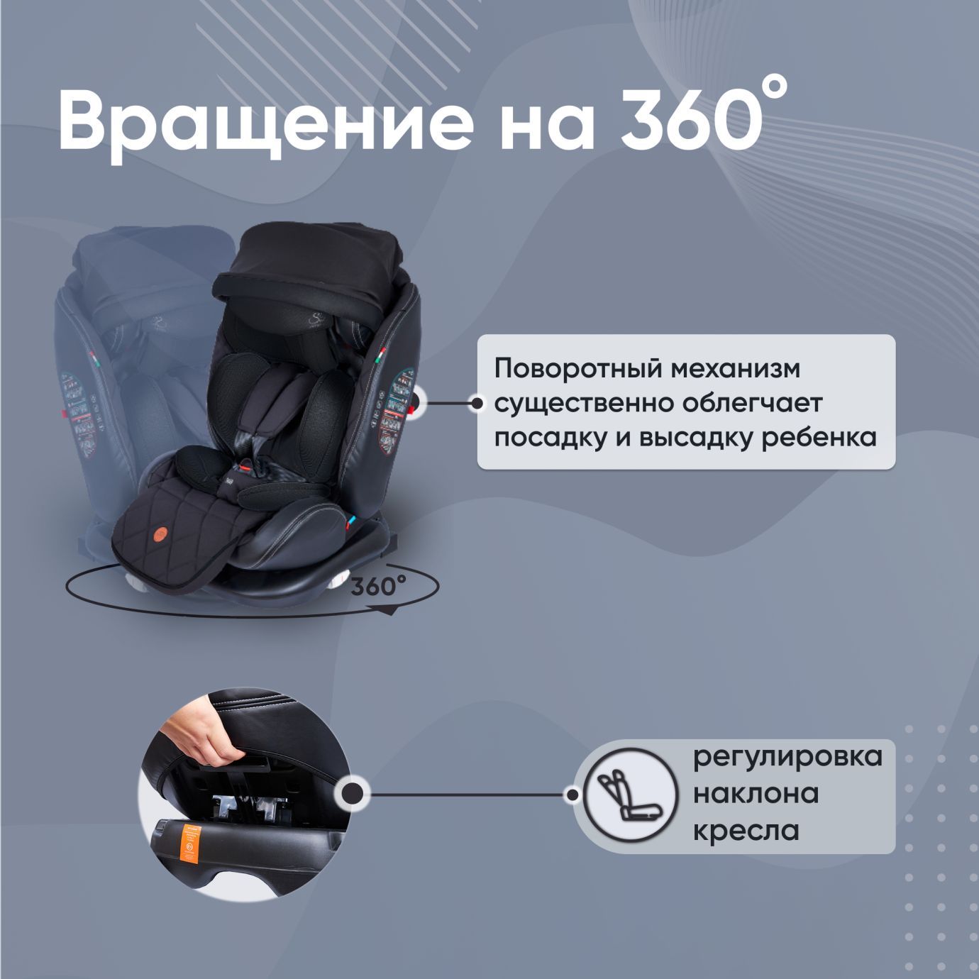 Автокресло поворотное группа 0123 (0-36) Suburban 360 Isofix Black