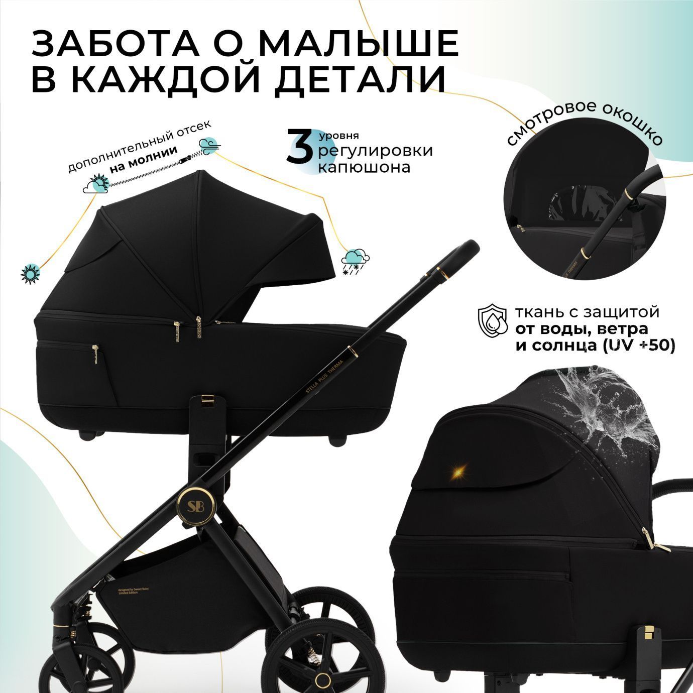 Коляска 2в1 Sweet Baby Stella Plus Therma Black