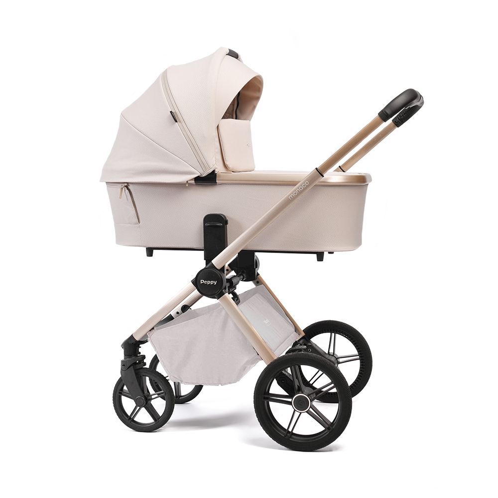 Коляска 2в1 Peppy Monaco Plus Beige (рама беж, шлифованный алюминий)
