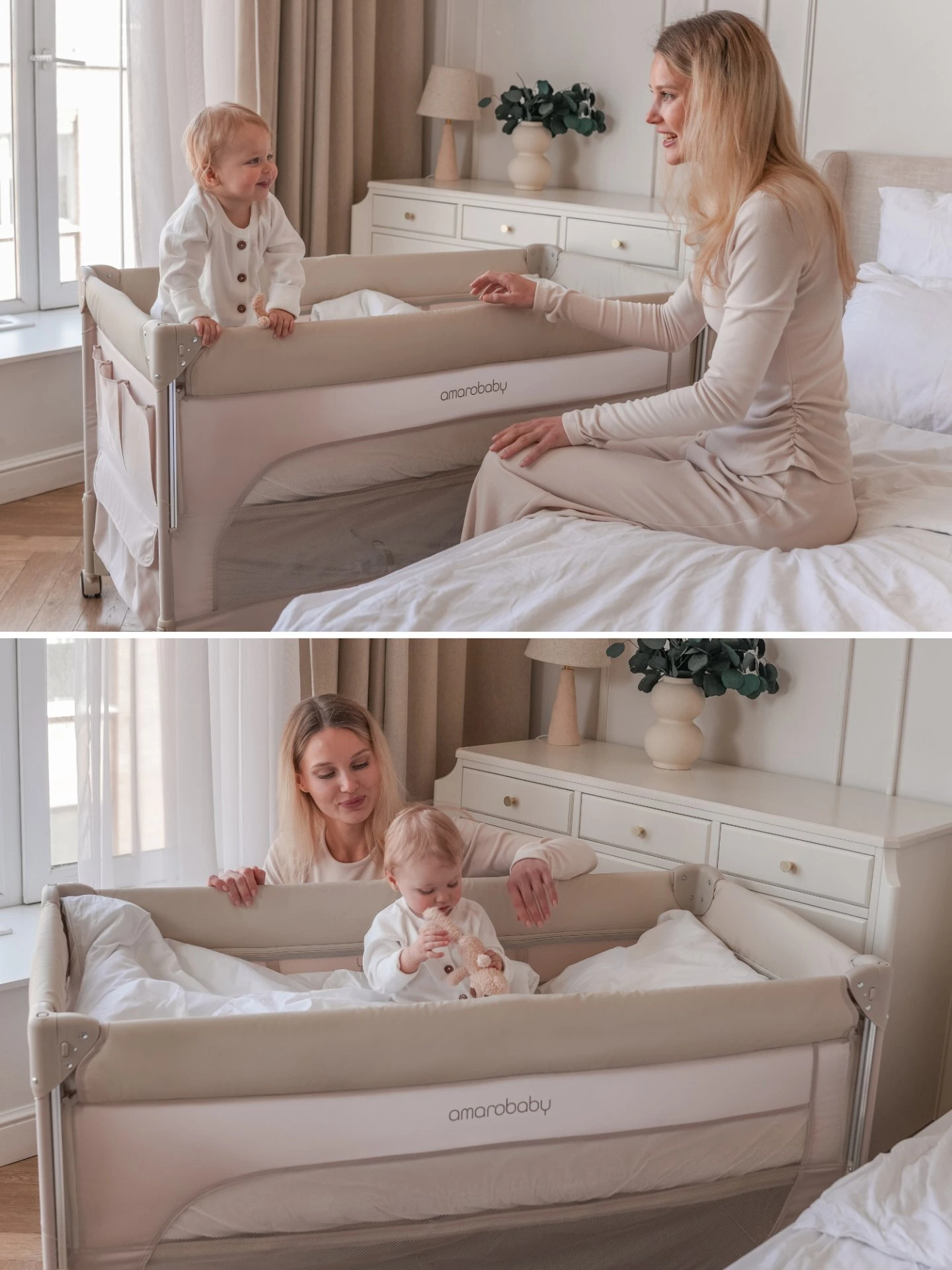 Манеж-кровать Amarobaby OASIS прямоугольный молочный