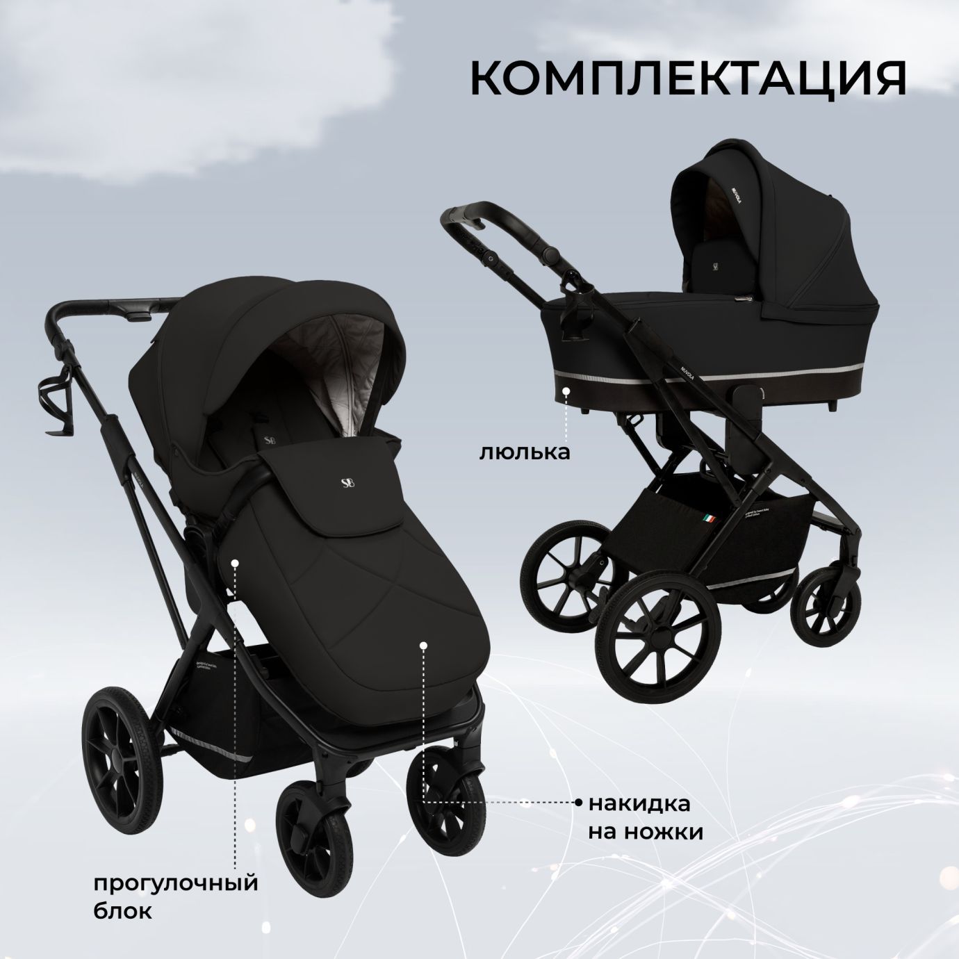 Коляска 2в1 Sweet Baby Nuvola Moon Black