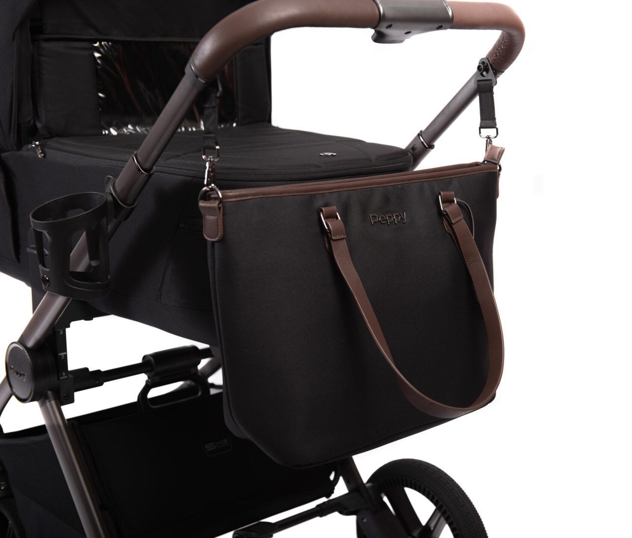 Коляска 2в1 Peppy Monaco Thermo Black (рама серо-коричневая)