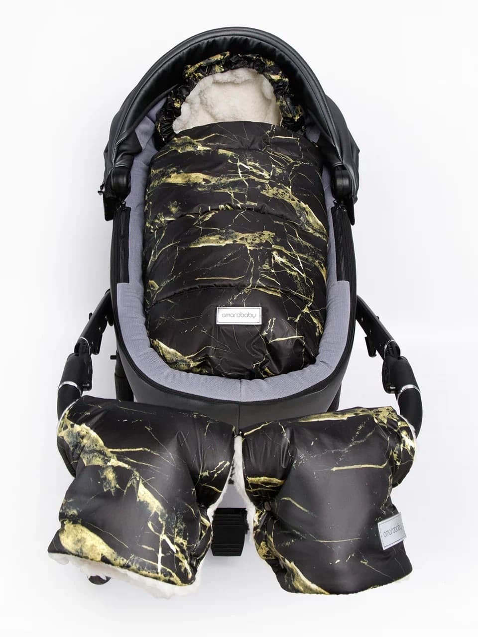 Конверт зимний меховой черный мрамор